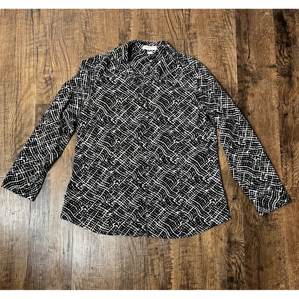 Black & White Geometric Button Down Cotton Shirt - Office wear L 14-16